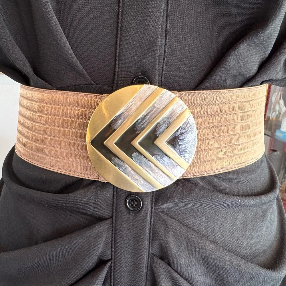 Vintage Charmant Belts Gold - Brown Stretch Belt